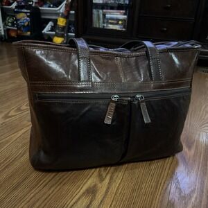 Jack Georges Brown Genuine Leather Large Laptop‎ Shoulder Tote